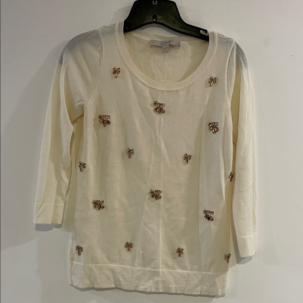 LOFT Ivory Embellished Blouse
